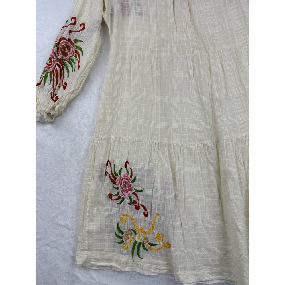Anthropologie Stella Forest Dress Size 36 Floral Embroidered Peasant Ecru Ivory - Picture 11 of 13